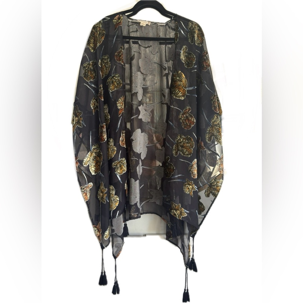 Japna Sheer Kimono with felt Floral Accents